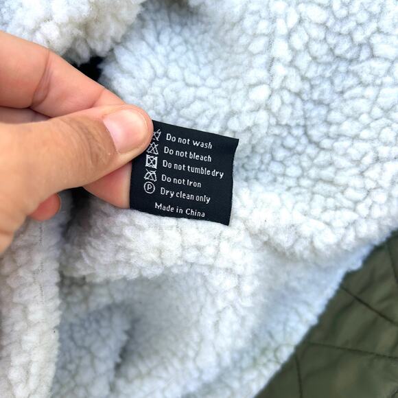 Shaci Cropped Bomber Jacket Faux Fur Sleeves Olive Green Small Streetwear - Picture 13 of 13